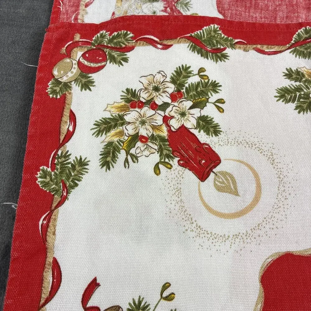Vintage Table Runner Christmas Mid Century Bells Candles Holly 37” Bnfts Charity